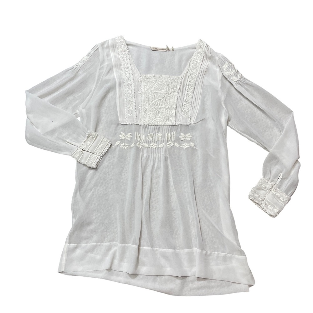 Soft Surroundings Large Ivory Sheer‎ Victorian Tunic Long Sleeve Polyester Blend